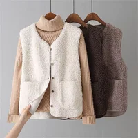 Vests New Spring Autumn Women Button Waistcoat Lamb Wool Winter Thermal Warm Thick Fleece Vests Sleeveless Jacket Ladies Coats 1