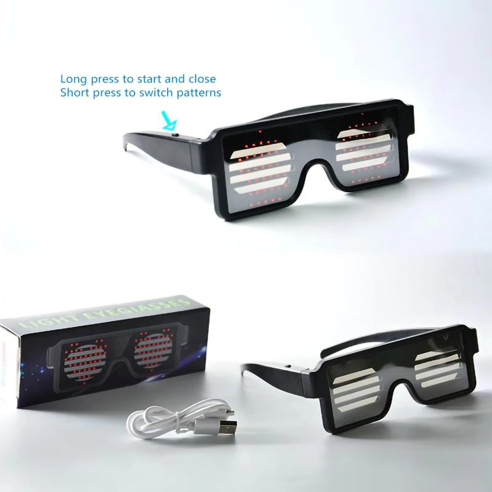 USB Charging Luminous Glasses Festival Party Glowing Toy Gift LED Flashing Pattern Messages Animations Electronic Eyeglasses glow sunglasses glow glasses