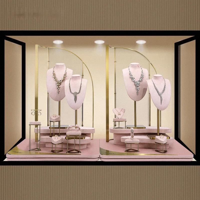 Pink jewelry display portrait model Pink window display stand Counter necklace earrings bracelet display stand
