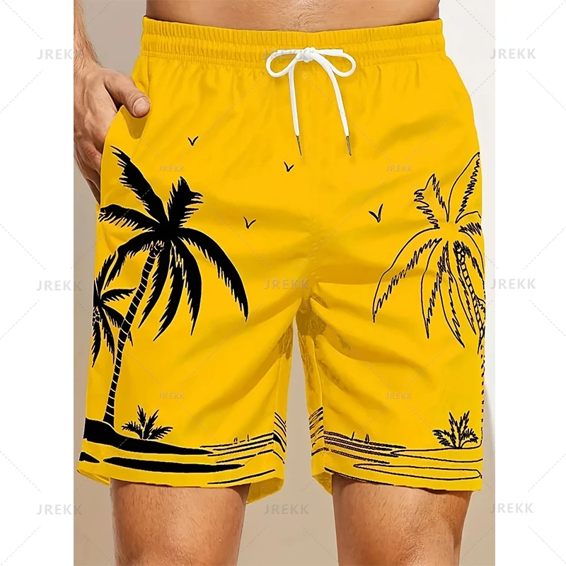 Summer Hawaiian 3D Printed Palm Trees Beach Shorts For Men Coconut Trees Graphic Swimming Trunks Women Fashion Board Shorts Pant 2