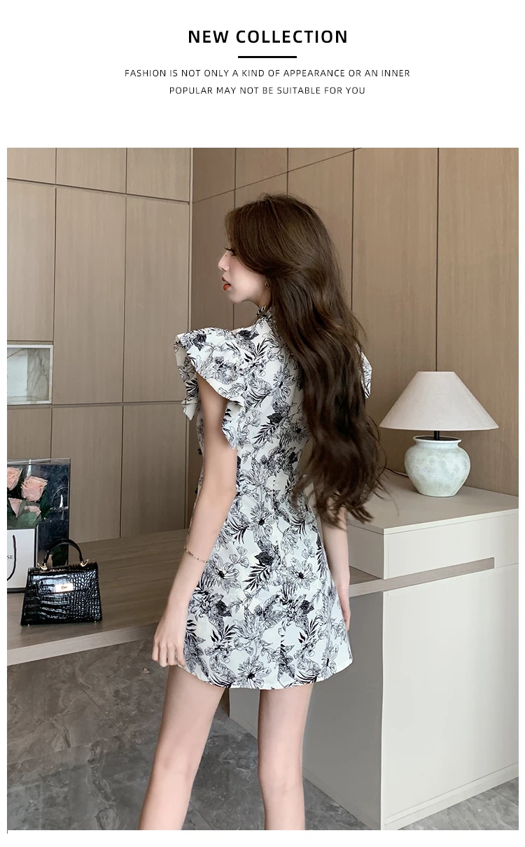 Women Summer Shorts Two Pieces Set Chinese Ladies Elegant Ruffles Print Short Sleeve Tops And Shorts Sets New Fashion Suits