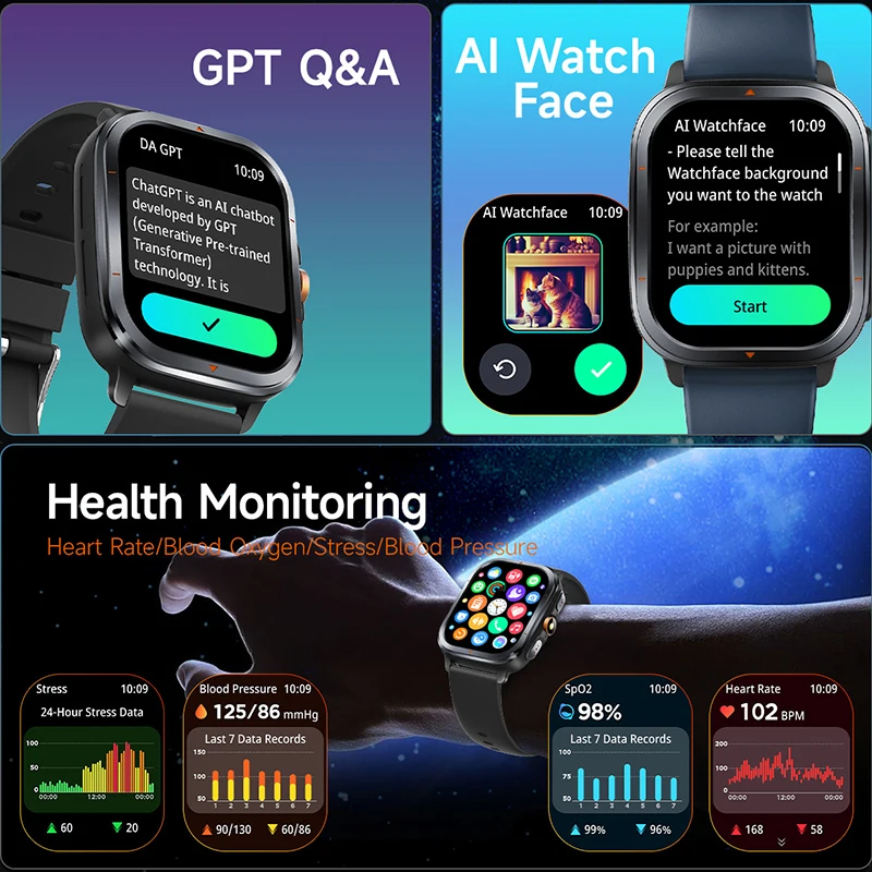 Nuovo Smartwatch 2026 con GPS, Bussola, Torcia, Funzione Q&A GPT, Monitoraggio Frequenza Cardiaca e Salute, Modalità Sportive, Chiamate BT, Impermeabile 1ATM - immagine 3