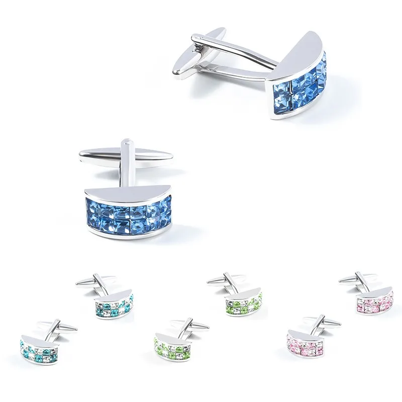 

High-end Crystal Cufflinks for Men Sliver Color Square Button French Cuff Links Accessories Business Wedding Jewelry