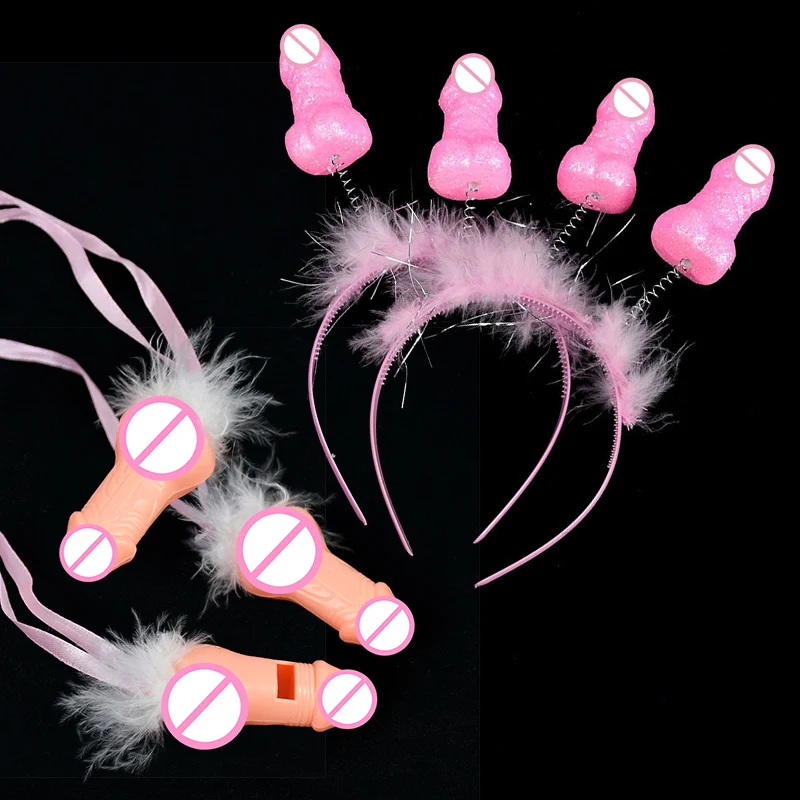 Bachelor Party Decor Fun Whistle Cock Appeal Plastic with Feather Foam  Penis Headband Hen Party Adult Games Plastic Accessories