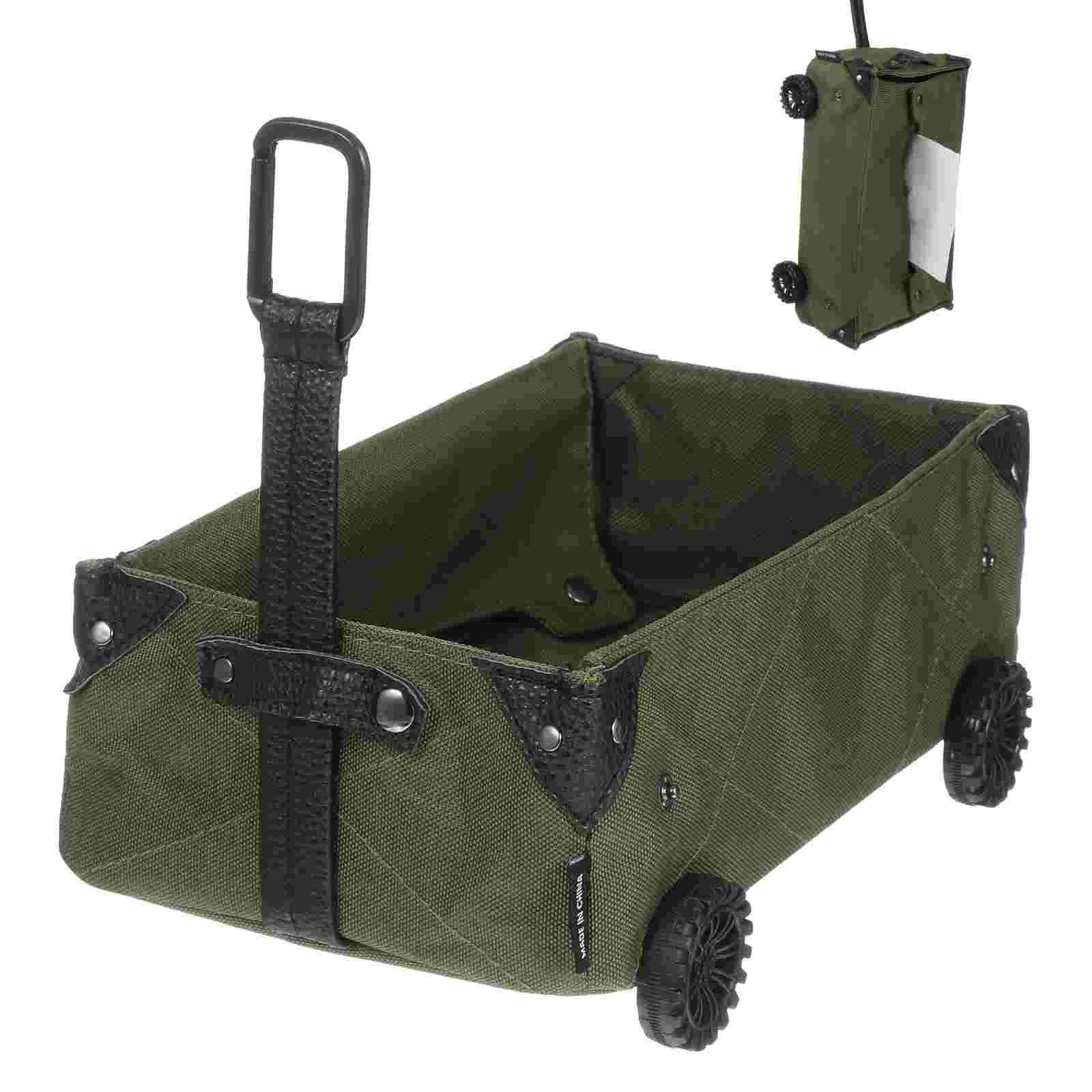 

Outdoor Camping Storage Box Mini Camping Trolley Tissue Box DIY Canvas Folding Trolley Shopping Cart Camping Accessories