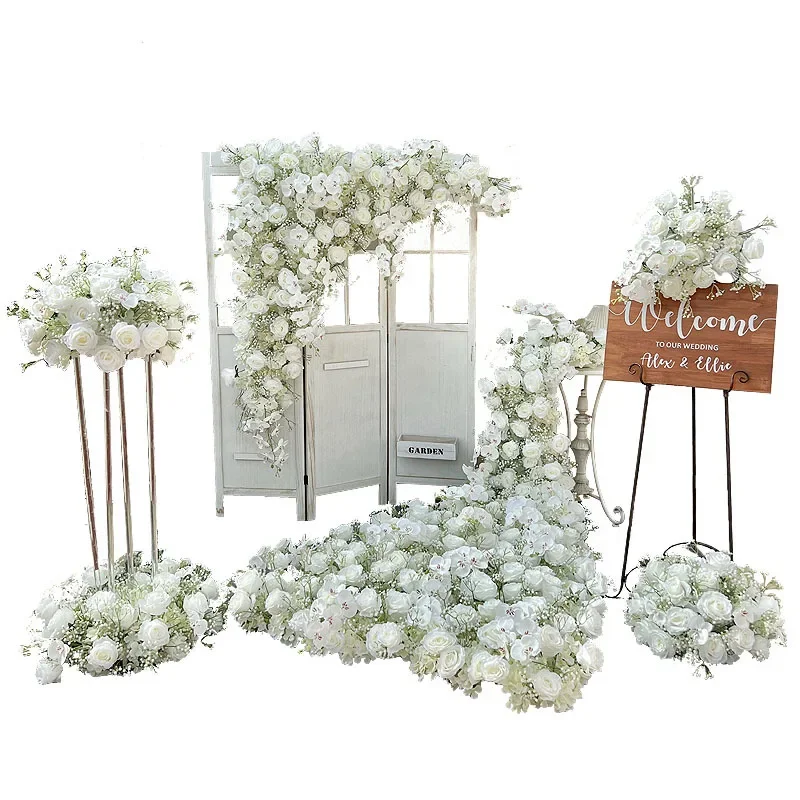 Babysbreath 장미 조화 웨딩 장식, 러너 꽃 줄, 꽃꽂이 테이블 센터피스 플라워 볼, 럭셔리
