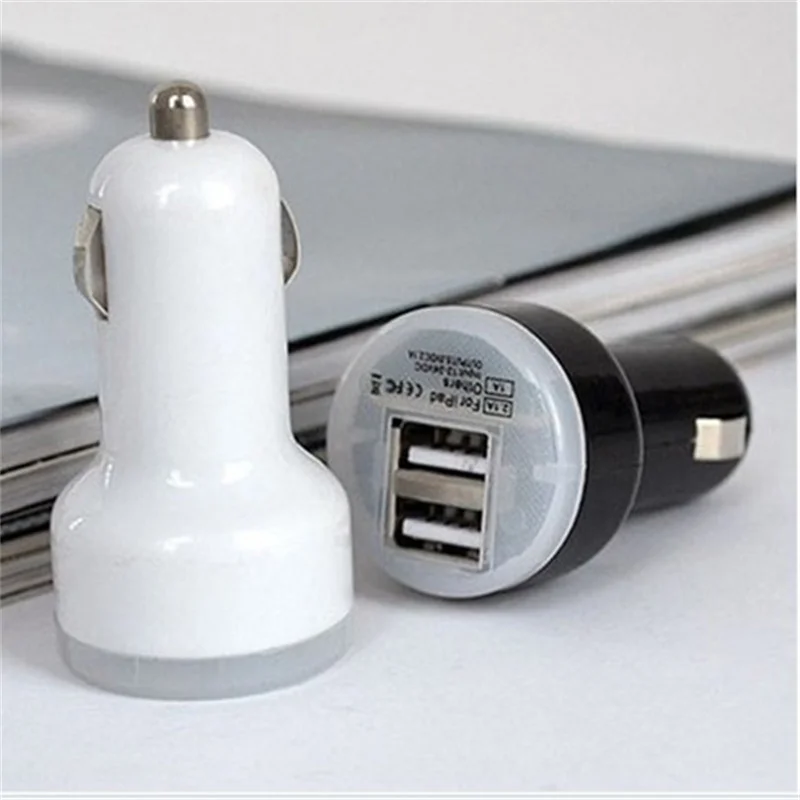 White Double Port USB Car Charger For iPhone Samsung