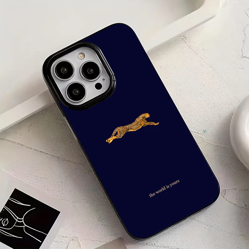 Chic Leopard Print Soft Phone Case - Fashion Blue Background