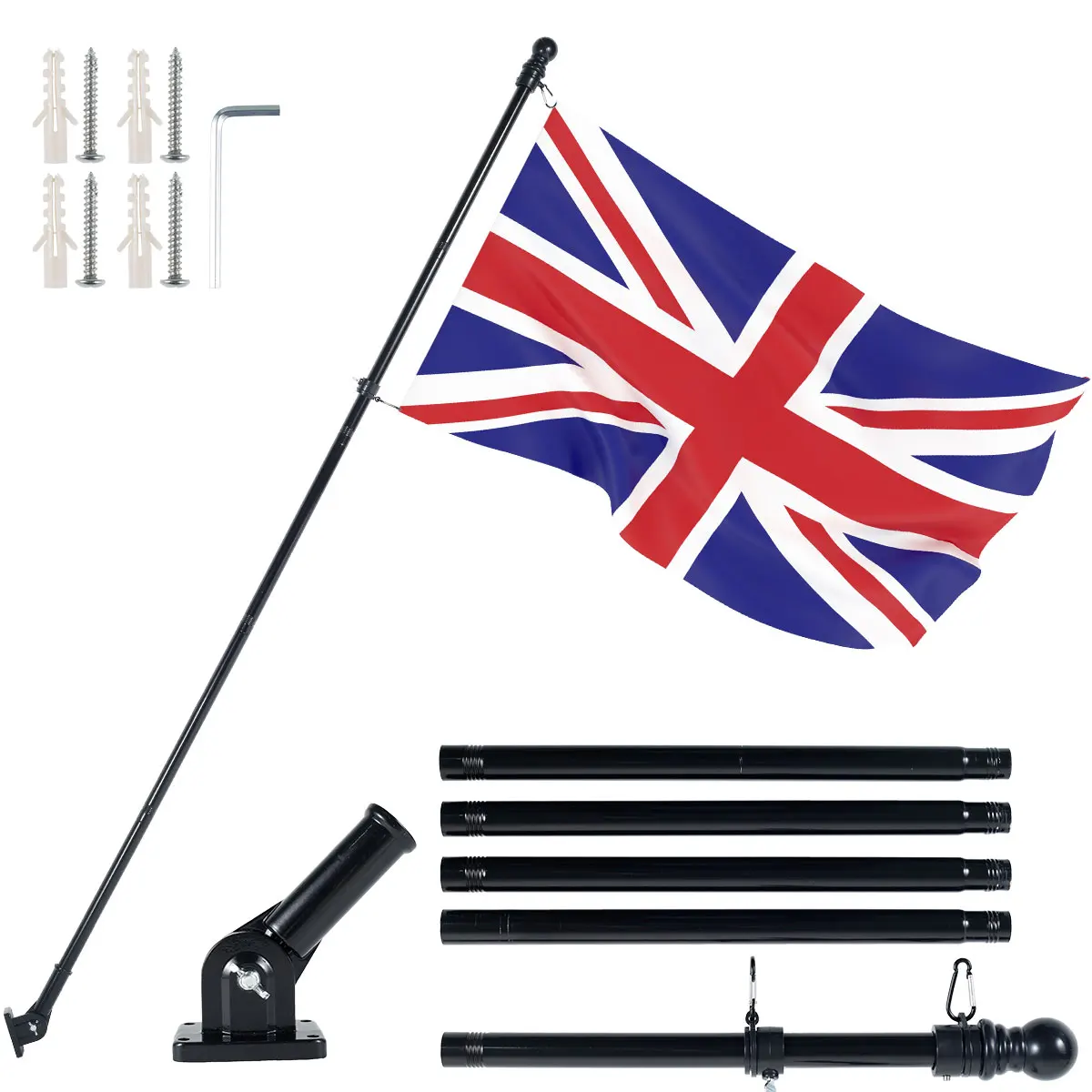Flag Pole Flagpole Kit Bracket Holder House Rotating Poles Wall Outdoor Garden Mount Base Mounting Stand Rings Set Steel Mounted flag pole attachments