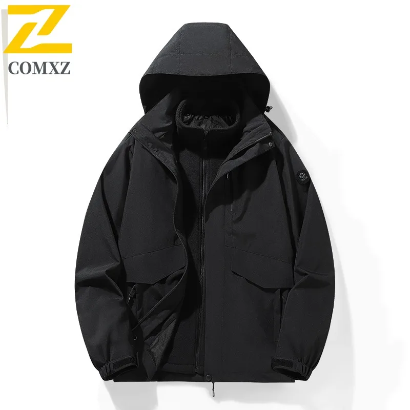 COMXZ Simple Men Jacket Hooded Outdoor Exploration Multi-Purpose Coat Leisure Ski Thick Warm Winter New Men Windbreaker