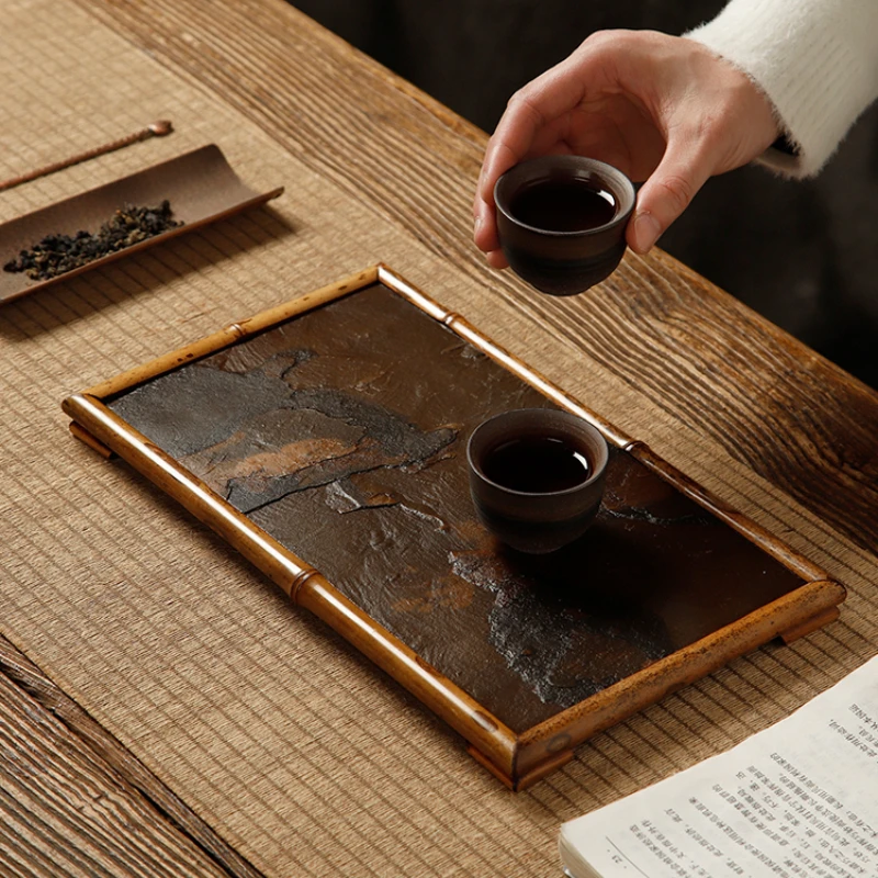 

Japanese Small Tea Tray Serving Valet Luxury Vintage Desk Tea Tray Food Bandeja Rectangular Bamboo Kitchen Accessories YY50TT