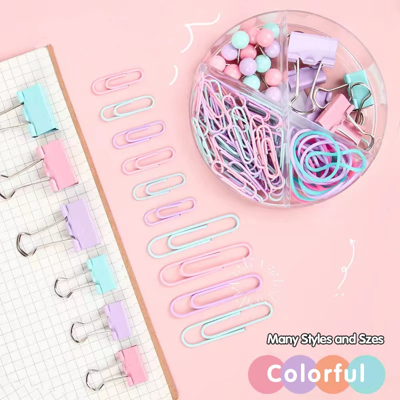 Color Paper Clip Long Tail Clip Push Pin Four Grid Box Office Combination Set I-shaped Nail Boat Shaped Needle