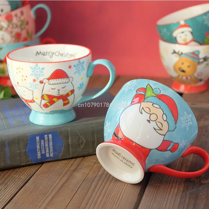 

Children's gift Christmas water cup Ceramic coffee cup Couple's cup Breakfast cup High color office water cup can be heated