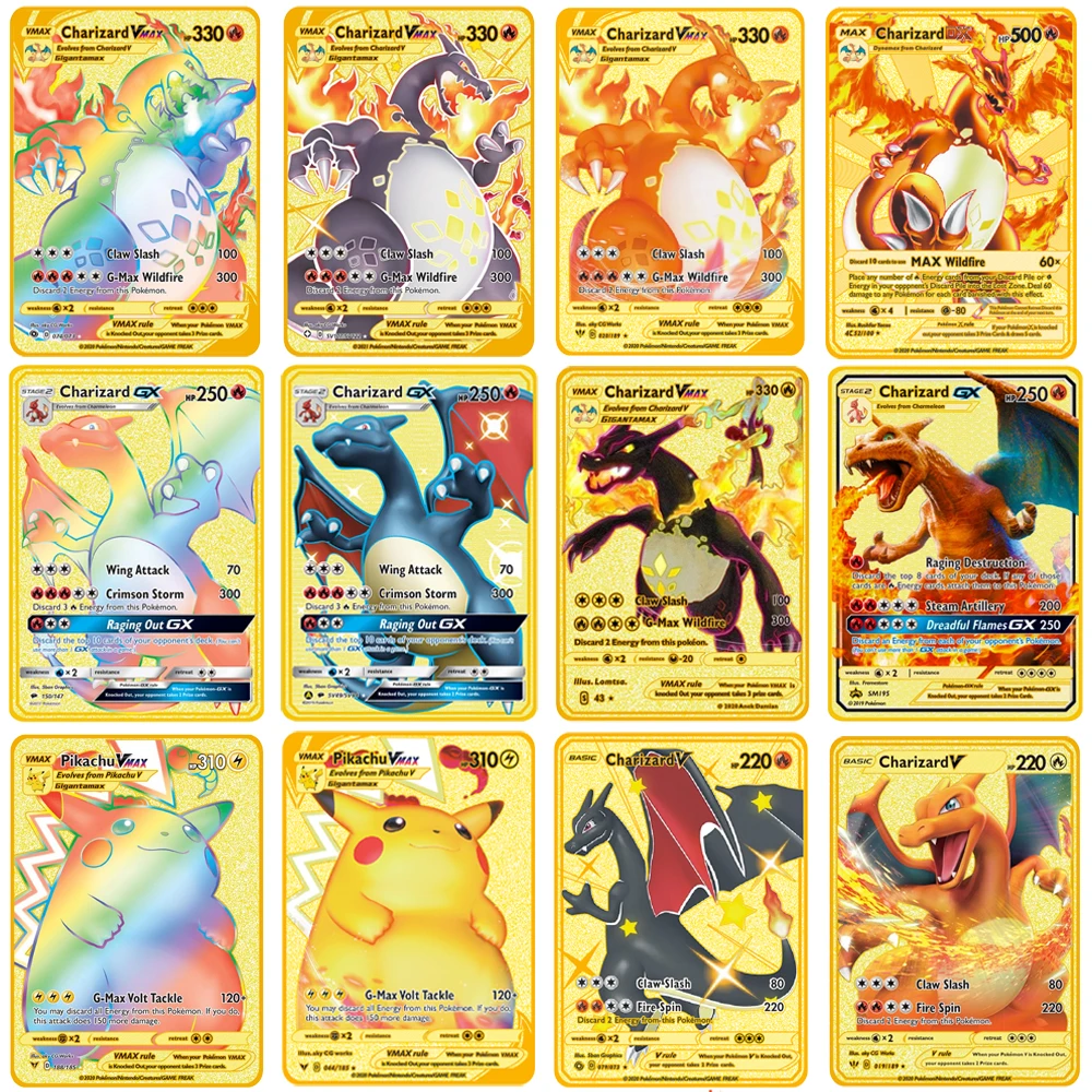 Pokemon cart es de metal ouro vmax energia cart o charizard pikachu 