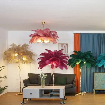 Nordic LED Floor Lamp for Living Room Modern Resin Luxury Ostrich Feather Floor Lamps Bedroom Sofa Corner Indoor Standing Lights 3