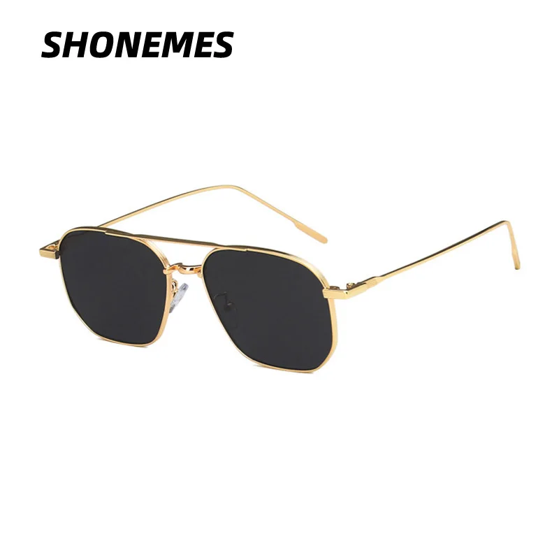 

Мужские и женские ретро-очки SHONEMES, многоугольные солнцезащитные очки с двойной перемычкой и защитой UV400