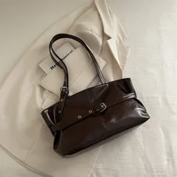 New Fashionable Versatile Belt Buckle Handbag Korean Style Solid Color Soft Leather Women’s Casual Shoulder Bag Underarm Bag