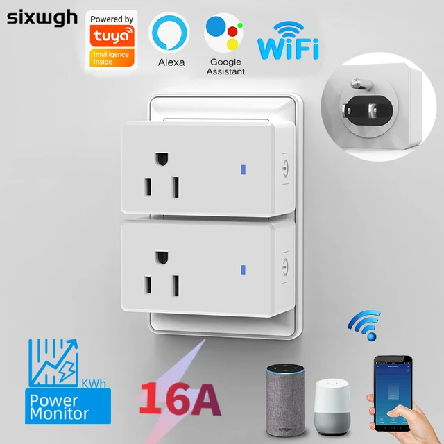 Sixwgh ซ็อกเก็ต WiFi อัจฉริยะปลั๊กมาตรฐานอเมริกัน 10A/16A รีโมทคอนโทรลแบบสองทิศทาง Alexa Google Home Timer 1