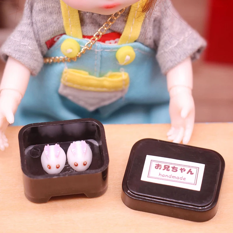 1Set 1:12 Dollhouse Miniature Lunch Box with Rabbit Dessert Model Bunny Bento Box Kitchen Decor Toy Doll House Accessories