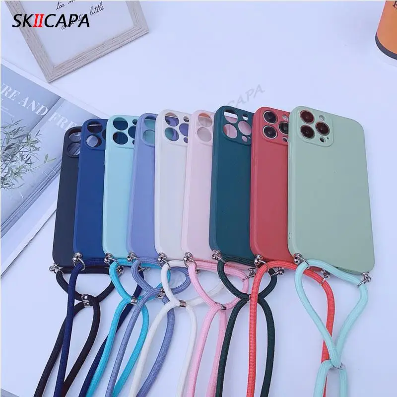 Premium Pure Color Silicone Soft Lanyard Case with Crossbody Necklace Cord Chain Cover