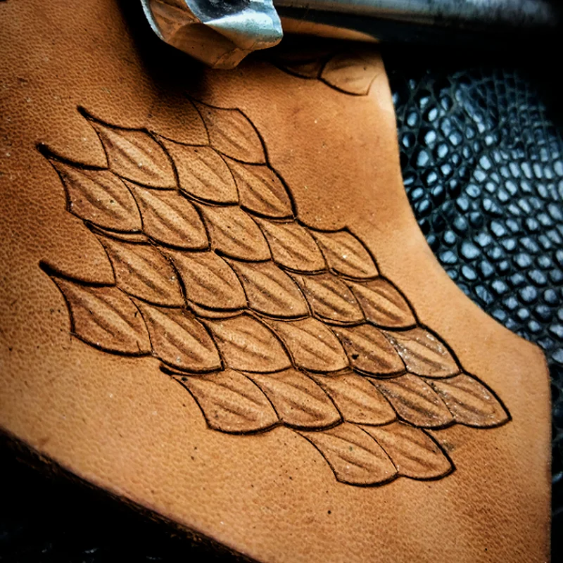 Single/Three Dragon Scale Pattern Leather Carving Tool with Stick Hand Making Embosser Puncher Craft Press Tools Engraving Stamp leather tool carving tool leather stamp punch