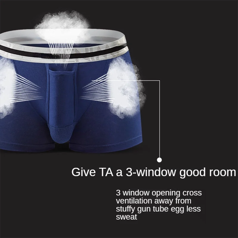 Men's Underwear Pure Cotton Boxer Shorts Bullet Separation Varicocele Scrotum Pocket Four Corners Testicle-raising Sexy Trousers