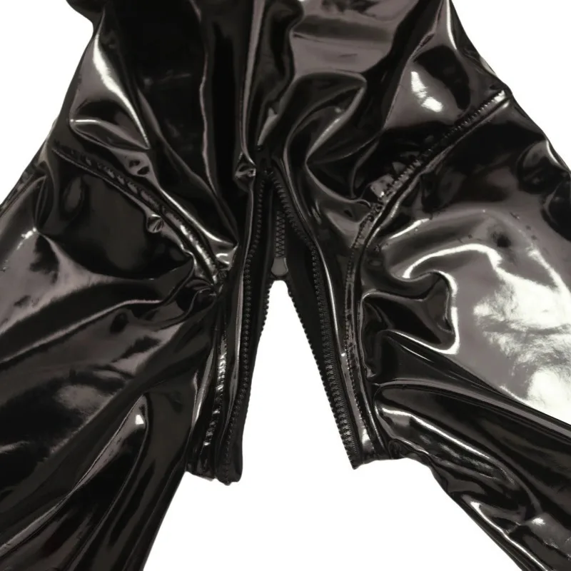 Cosplay Maid Jumpsuit Shiny PVC Leather Women's Catsuit Laser Wet Look PU High Elastic Full Body Bodysuit Shapers Bodystocking 6