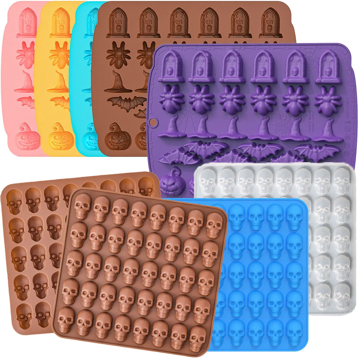 

Halloween Skull Chocolate Silicone Mold Bat Spider Candy Biscuit Jelly Baking Tray Witch Hat Cake Mould DIY Ice Cube Party Decor