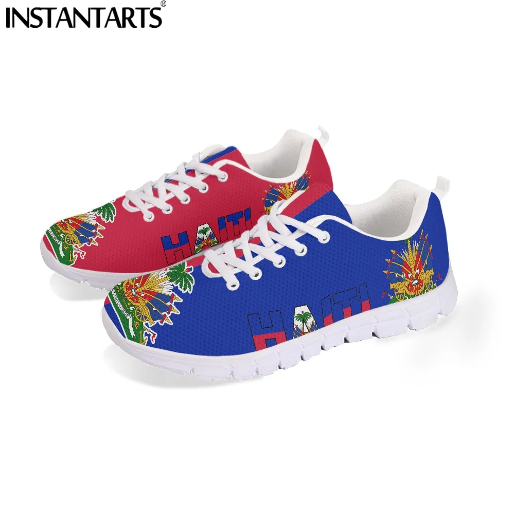 INSTANTARTS Haiti Flag 3D Print Women Mesh Sneaker Light Comfortable Femme Flat Shoe Breathable Girls Walking Footwear Lace up