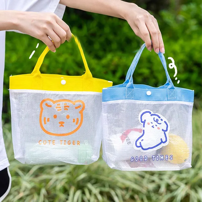 

Mesh Cosmetic Bag Cute Cartoon Transparent Women Simple Shoulder Bag Summer Convenient Swimming Outdoor Travel Beach Storage Bag