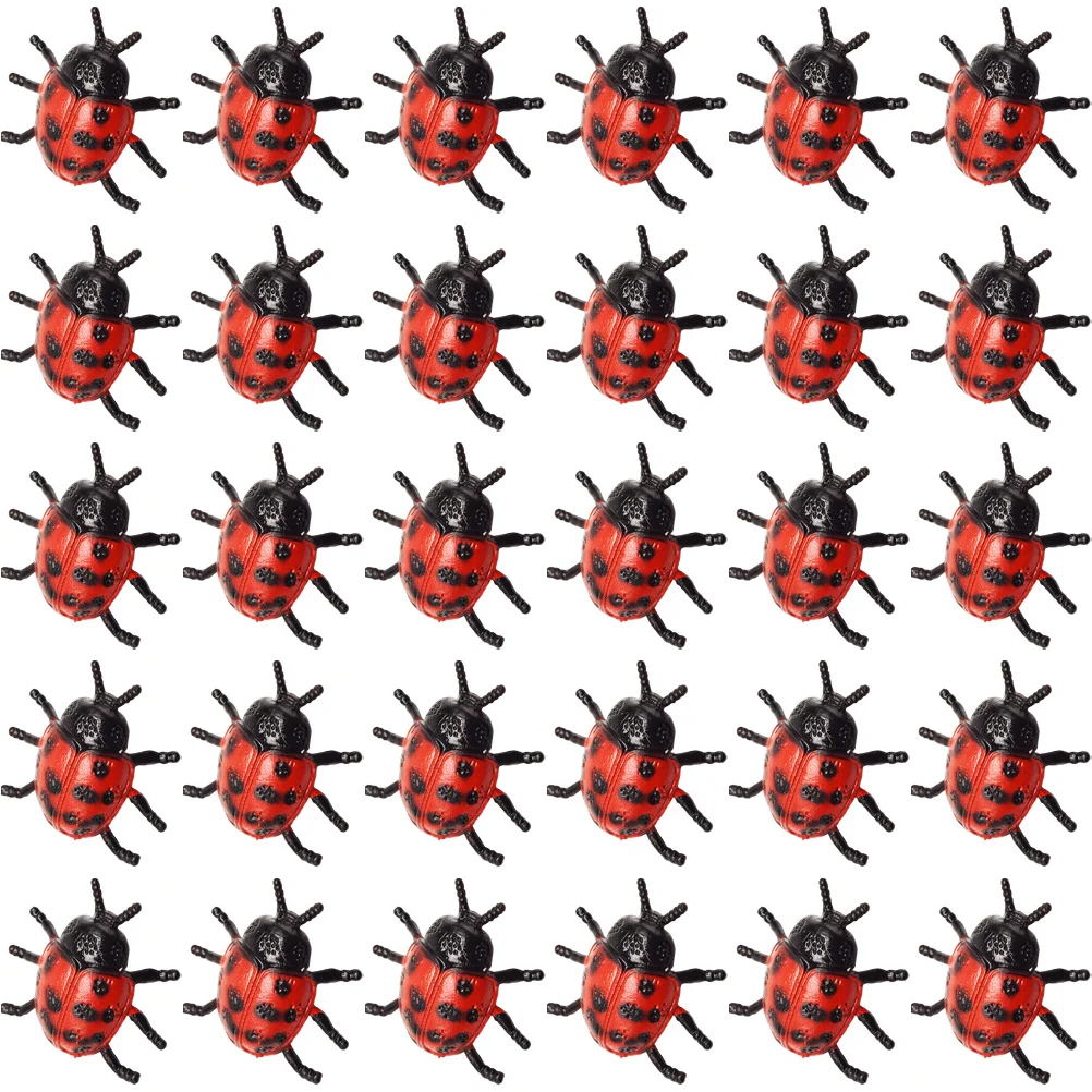 30 Pcs Toy Simulation Ladybug Toys Halloween Gift Small Insect Themed Party Favors Red Realistic Figures Child