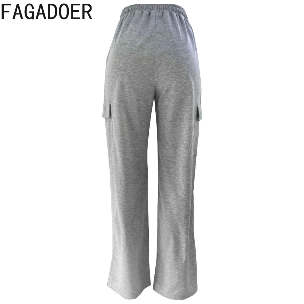 FAGADOER Autumn Casual Solid Color Pocket Jogger Pants Women High Waisted Drawstring Sweatpants Female Sporty Trousers Bottoms