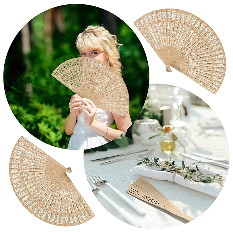 Description Picture 5 of itemMinimalist Fan Chinese Hollow Out Fan Printed Sandalwood Fan Church Wedding Gift Home Decoration Handicraft Fan
