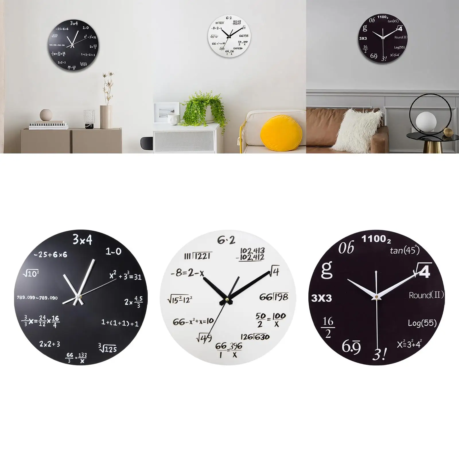 Wall Clock Modern Mirror Mathematics Decoration Multipurpose Round Non Ticking for Office Bathroom Home Bedroom Living Room
