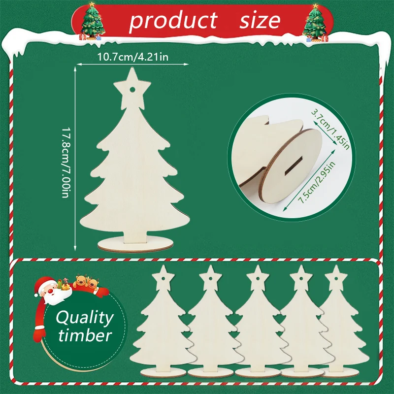 5-20pcs Unfinished Christmas Tree Ornaments with Wooden Base Ropes Kids Painting Crafts DIY Blank Xmas Tree Sign Home Decoration