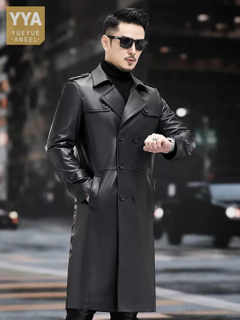 Gabardina De Cuero Genuino Para Hombre, Chaqueta Larga De Piel De Oveja Con  Doble Botonadura, Ajustada, De Lujo, Natural, 5xl - Cuero Auténtico -  AliExpress