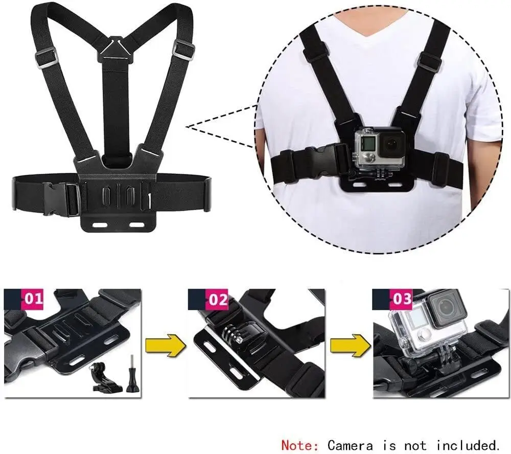 Kit Accessoires GoPro Universel : Support Tête, Harnais Poitrine, Perche Selfie