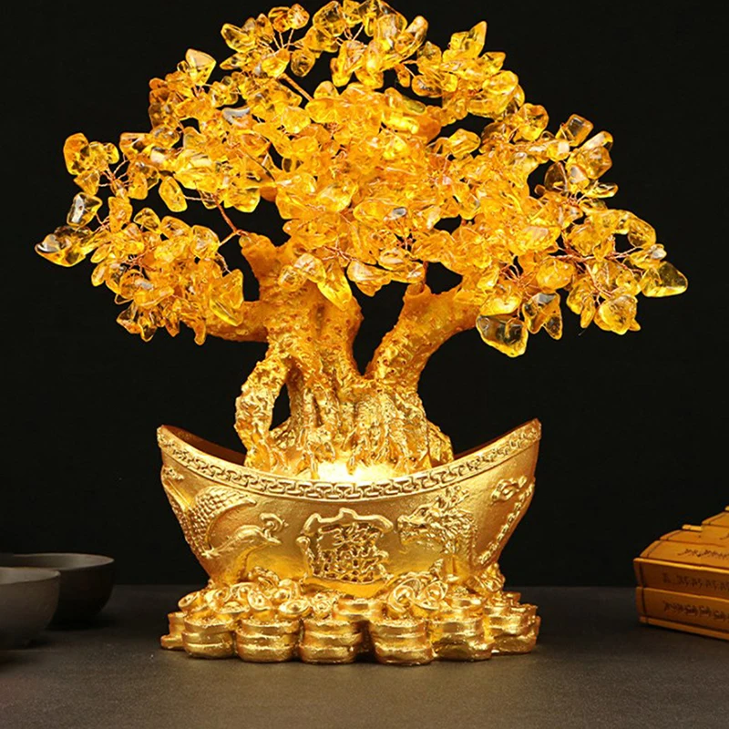 Lucky Money Tree Chinese Gold Ingot Crystal Fortune Tree Ornament ...