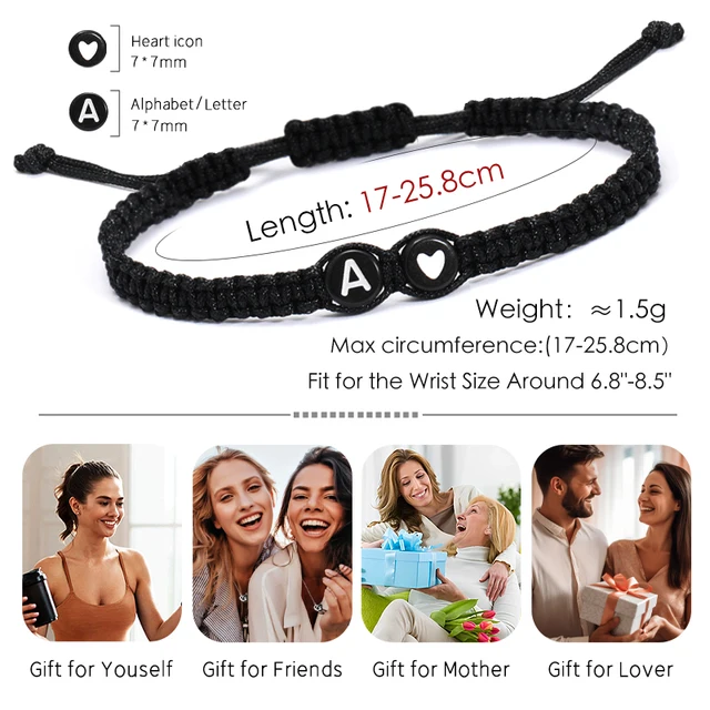 26 lettres initiales coeur Bracelets à la main réglable A-Z nom tressé Bracelets pour femmes hommes amitié bijoux