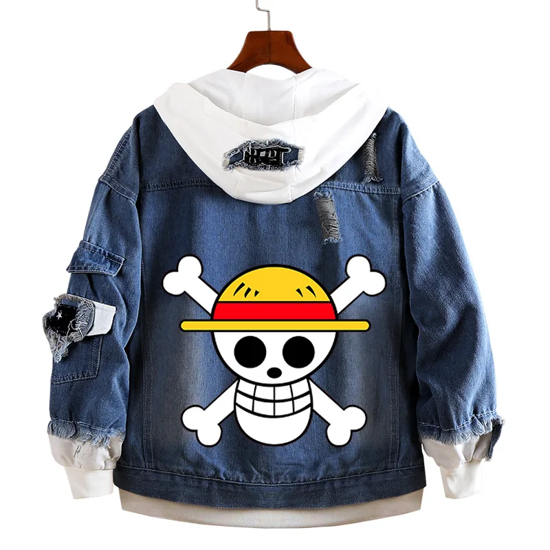 

Anime One Piece Denim Sweater Luffy White Beard Zoro Ace Two-dimensional Two-dimensional Men and Women Denim Jacket Gift