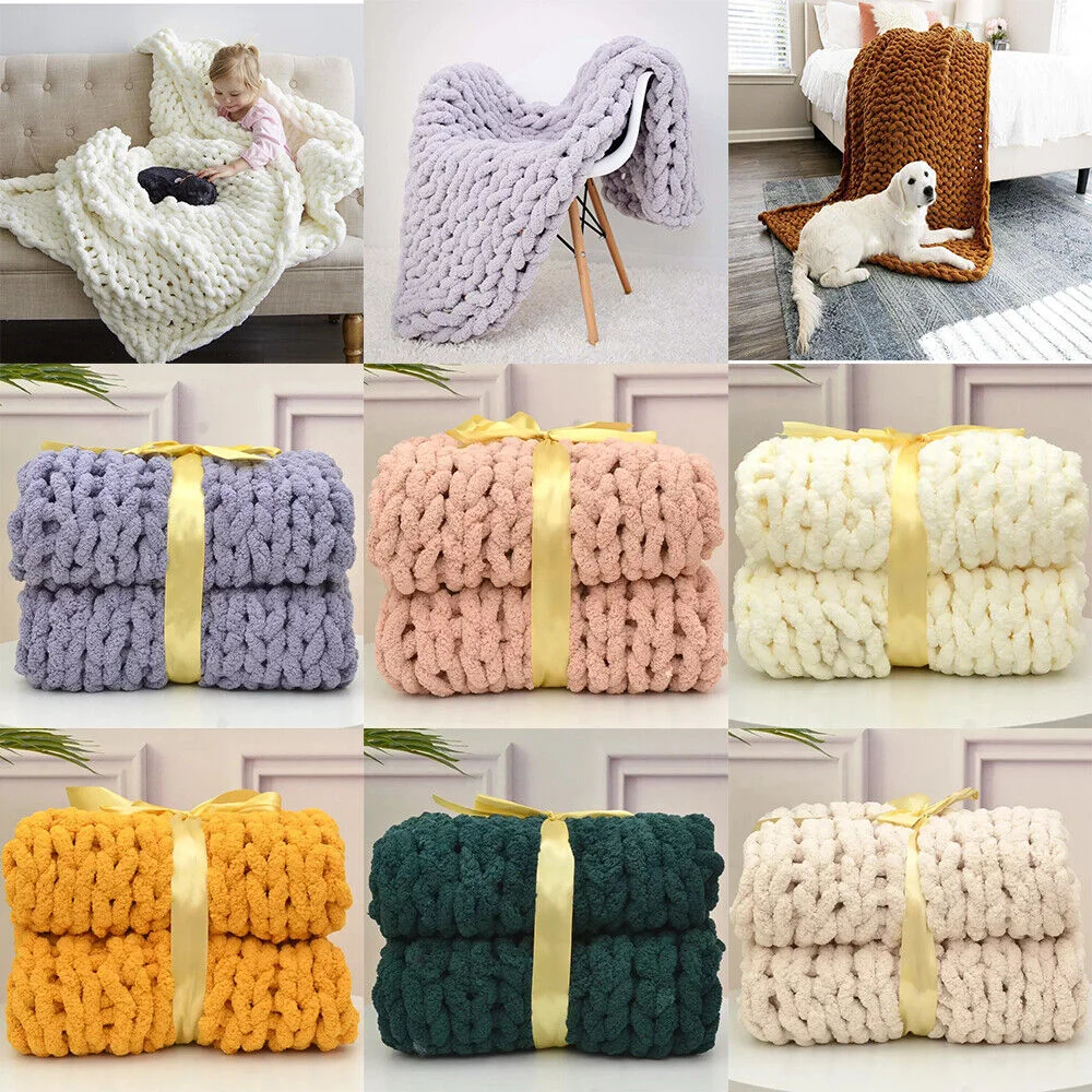 

Luxury Chenille Bulky Blankets Cozy Chunky Knit Throw Blanket Super Soft Warm Thick Yarn Throw For Bed Sofa Knitted Blanket