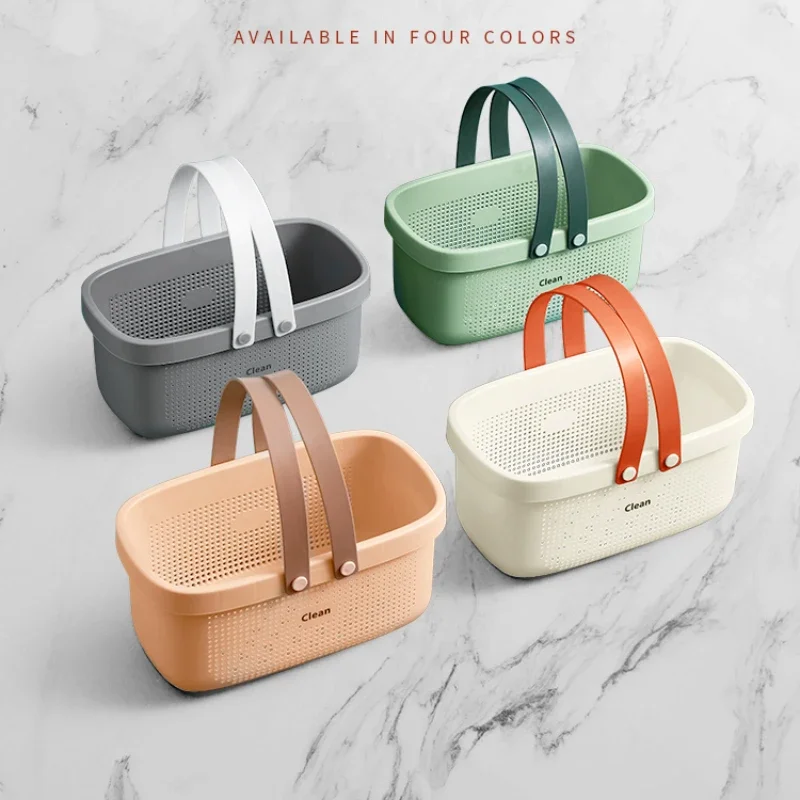 Plastic Storage Bathroom Basket Portable With Handles High Capacity Shower Bath Basket Water Proof Bathrooms Accessories