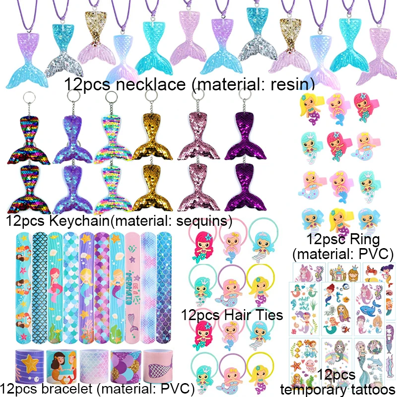 72pcs/36pcs Mermaid Party Favors Girls Birthday Pinata Filler Christmas Wedding Gifts Mermaid Bracelet Keychain Necklace Toys party toys toy gift filler pop keychain toys rose necklace glowing bracelets rings wooden bead bracelet initial letter bracelet