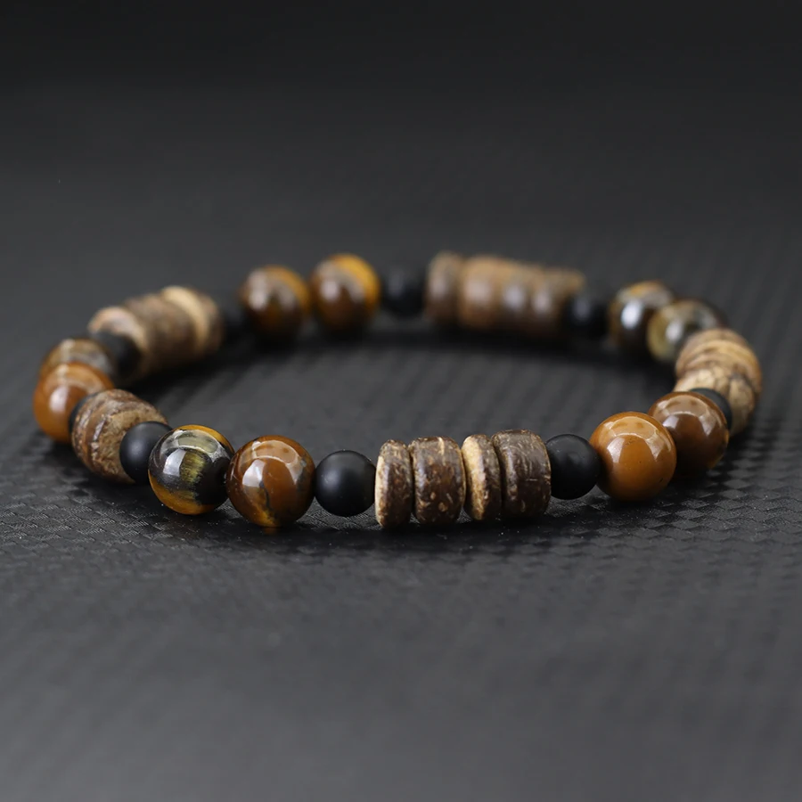 Natural Coconut Husk Beads Wooden Bracelet for Men