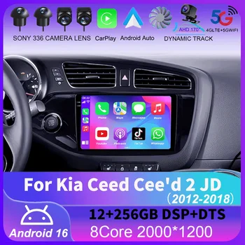 Radio para Auto con Android 16 y Carplay para Kia Ceed Cee'd 2 JD 2012-2018, Navegación GPS, Reproductor Multimedia, WiFi+4G, Estéreo, BT, Cámara 360, DSP 1
