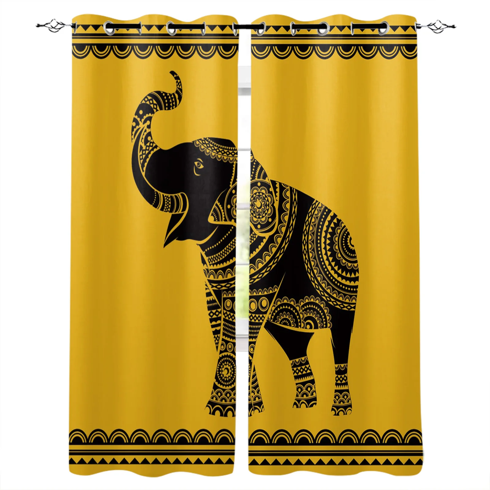 

Elephant Art Indian Bobo Style Blackout Curtains Window Curtains for Bedroom Living Room Decor Window Treatments