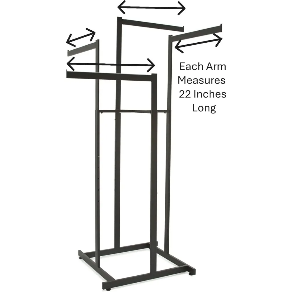Adjustable 4-Way Garment Rack with Straight Arms, Rectangular Tubing, and Matte Black Finish