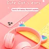 Cute Cat Ear Headphone Flash Light with Mic Control LED Stereo Music Helmet Phone Wireless Bluetooth Headset Holidays Gift 3