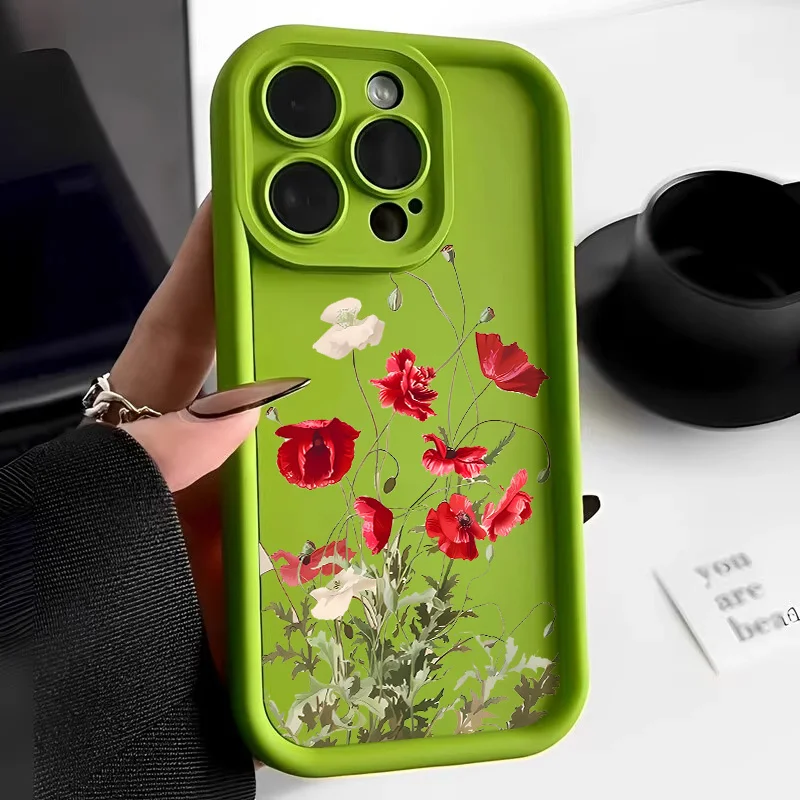 thumbnail image 1 of Fundas de silicona líquida para iPhone 15 Pro Max Funda iPhone 13 11 12 14 16 Pro XS X XR 7 8 Plus S 2020 2022 Funda a prueba de golpes con flores, 1 of 5