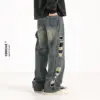 American Spring and Autumn Season Men and Women Trendy Personalized Loose Straight Jeans Couple Retro Washed Casual Pants y2k 3